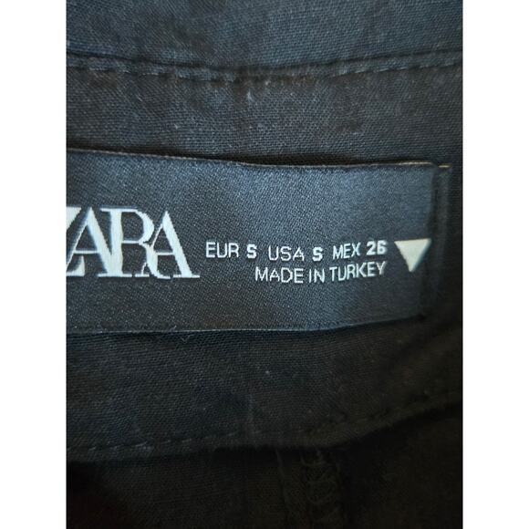 Zara Wide Leg Pants Fold Over Waist Black Linen Blend Size Small - Picture 6 of 8